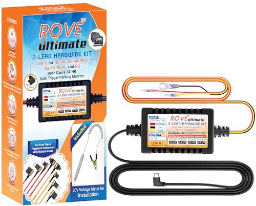 Dash Cam Hardwire Kit, USB Type C, for ROVE R3 Touch Screen 3 Channel Dash Camera