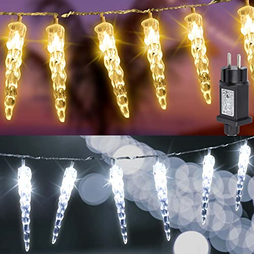 Tubiaz 2 x 40LED Eiszapfen Eisregen Lichternetz Lichterkette 10M 31V, 8 Modi IP44 Weihnachtsbeleuchtung Deko für Innen Aussen,Kaltweiß