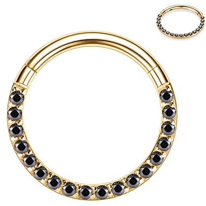 AROWRO 16G Gold Septum Ring 8mm Daith Rook Ohrringe Septum Clicker Nasenringe Helix Daith Septum Rook Conch Piercing Schmuck Chirurgenstahl Schwarz CZ Gepflastert