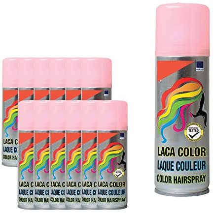 Pack 12 Laca de Pelo Color Rosa Claro 125ml - Spray Colores para Cabello Rápida coloración, Lavable