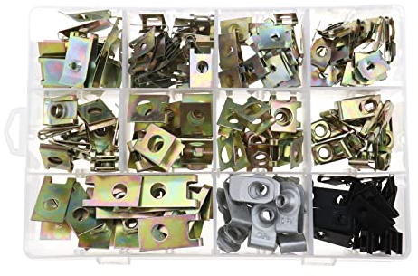 ECSiNG 150 Stück Automotive Metall U-Clips Befestigungselemente Feder U-Muttern Sortiment Auto Montageclip Nieten Bolzen Befestigungsbasis für Autoverkleidung Türverkleidung Stoßstange Kotflügel