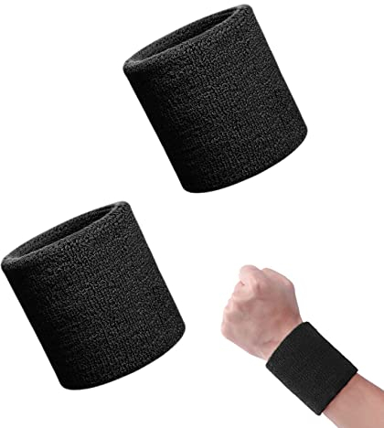 Olakin Schweißbänder[2 Stück], Sport Wristbands Gelenkband aus Baumwolle, Saugfähige Handgelenk Schweißbänder für Damen und Herren, für Sport Laufen Joggen Fußball Tennis(Schwarz)