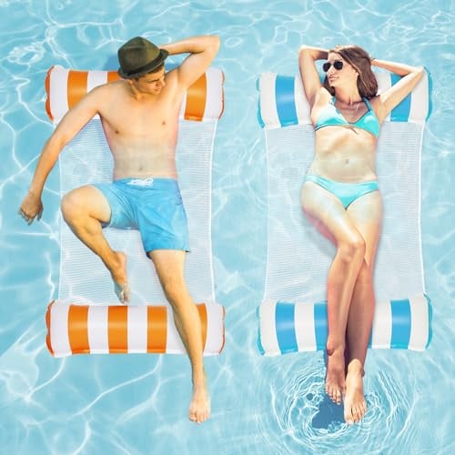 Delycazy 2PCS Flotadores de Piscina, 4 en 1 Hamaca de Agua para Playa, Colchoneta Hinchable para Adultos