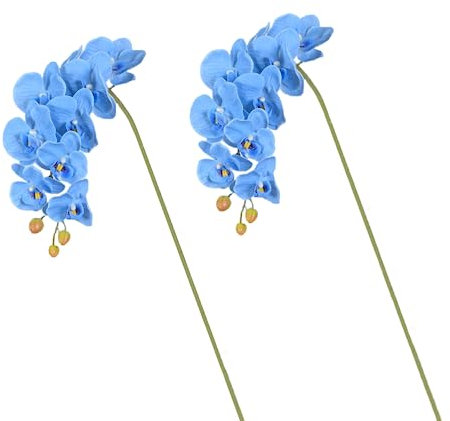 CLoxks Orchideenstiele, künstliche Blumen, fühlt sich echt an, Latex, Phalaenopsis, 96,5 cm, künstliche Orchideenzweige für Vase, Hochzeit, Party, Zuhause, Garten, Dekoration, Blau, 2 Stück