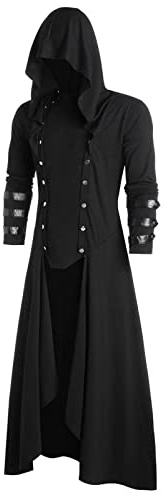 Générique Manteau Steampunk Homme avec Capuche Long Vintage Gothique Trench Coat Manche Longues Pas Cher Mode Cardigan Veste Cape Coupe Vent Blouson à Capuche RéTro Blazer IrréGulièRe