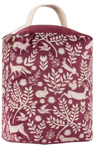 Furn Skandi Woodland Animal Velvet Doorstop – Scandinavian Forest Animal Design Fabric Weight for Doors (Skandi – Berry Red)