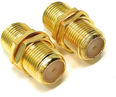 DRUT 2pcs F-Type to F-Type Coupler Adapter Female to Female RG6 Coaxial TV Cable Extension Barrel Connectors (Gold)