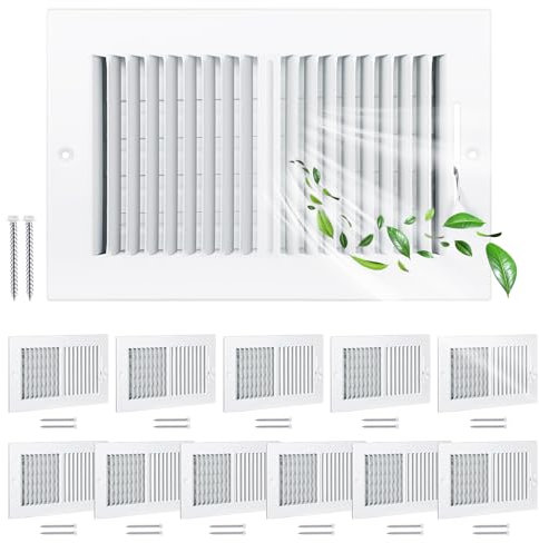 Rossesay 12 cubiertas de ventilación de aire de 2 vías, apertura de conducto de registro de techo de 10 x 6 pulgadas, rejillas de ventilación, difusor de suministro de hierro plano con sello para el