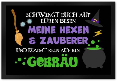 speecheese Hexenkessel Halloween Fußmatte XL in 40x60 cm mit Spruch- Kommt Hexen & Zauberer auf EIN Gebräu eine schöne Türmatte als Partydekoration für Halloween oder zur Einweihung für