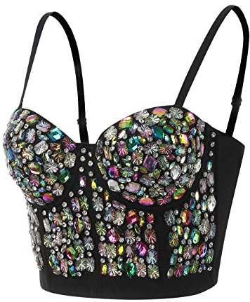 Bustier Damen Sexy -Korsett Top Party Glitzer Crop Top Push Up BH Strass Spaghetti Tank Tops Trägertop Sparkle Corsage Schlanke Weste Clubwear Shirt Unterhemd Top Camisole Tanktops Frauen