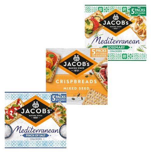 Oven Baked Crispbreads and Cracker Variety Pack - 3 Delicious Flavours with Mediterranean Rosemary, Mixed Grain and Pinch of Salt (3 x 190g)
