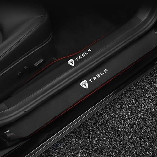REDAEL 4 Stück Auto Einstiegsleisten Schutz für Tesla Model 3 Y X S, Anti Kratz Carbon Fiber Einstiegsleisten Schutz Tür Schritt Platte Abdeckung Lackschutzfolie,C