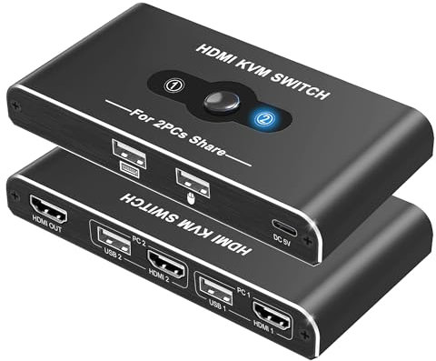 Switch KVM HDMI per 2 PC 1 Monitor, 4K a 60Hz USB Switch per 2 Computer Condividono Tastiera, Mouse, Stampante e un Monitor HD, Include controller cablato da scrivania, cavi HDMI e cavi USB
