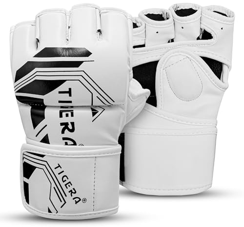 TIGERA MMA Gloves for Men & Women, Martial Arts Bag Gloves, Kickboxing Gloves with Open Palms, Boxing Gloves for Punching Bag, Sparring, Muay Thai, MMA (White, L/XL)
