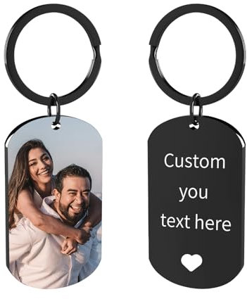 Customaster Personalisierter Schlüsselanhänger mit Bild Personalisierter Foto-Text-Schlüsselanhänger Hundemarke Schlüsselanhänger Geschenk für Familie Männer Freund