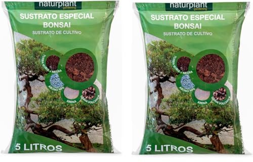 Sustrato Especial para Bonsai. 5 litros. Compuesto por turba Rubia y Negra, Arena, Grava y abono. Ideal para el Crecimiento Saludable de Tus bonsáis (2 Unidades)