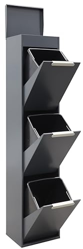 Arregui Ecoclas Plus CR324-E Cubo de Basura y Reciclaje de Acero de 3 Compartimentos con Bandeja Superior | 3x17L (51L) | Cubos de Basura de Cocina | Contenedores de Reciclaje para Casa | antracita