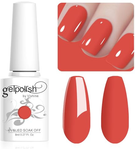 Vishine 8ML Smalto Gel per Unghie Rosso-Arancio - Lunga Durata, Soak Off, Autunno, Arte per Unghie, Manicure a Casa, L013