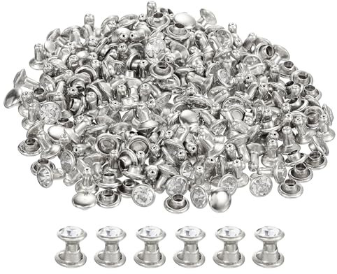 QUARKZMAN 100 Piezas de Remaches de Estrás Plateados, Remaches de Doble Tapa de Metal con Cristal de 6mm/0.24 para Artesanía En Cuero, Joyería, Ropa, Zapatos y Cinturones