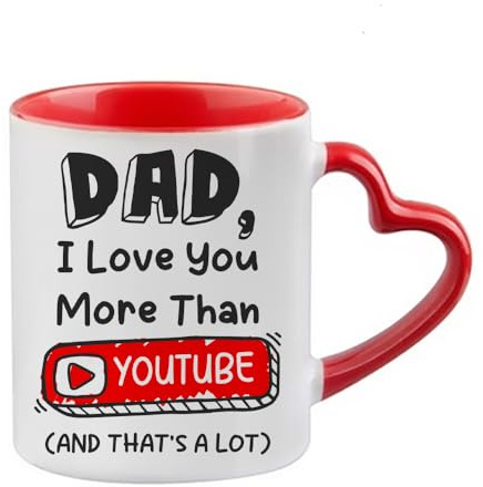 Getagift Father's Day, Dad I Love You More Than', Gift for Dad, Heart Handle Coffee, Tea Mug. (Red)