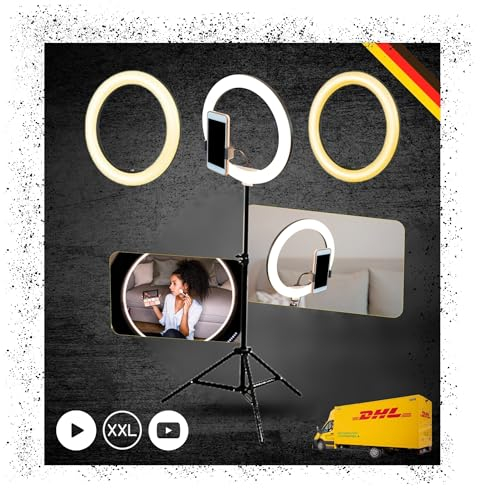 TronicXL XXL Ringlicht mit 210cm Stativ groß + Ring Light mit Smartphone Halterung Tripod Beauty Licht Kamerastativ Handy Halter I für TikTok YouTube Streaming Smartphone LiveStream Foto Video