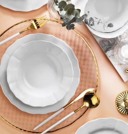 Vajilla de Porcelana Porland Ondulada - Vajilla de 18 Piezas Blanca– Vajilla completa y elegante – Vajilla para 6 personas