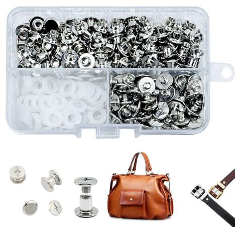 CANGCANG M5×4mm Rivetti a Vite, 100 set di viti Chicago, kit di viti Chicago Phillips,rivetto in metallo Chicago Button, per cintura in pelle fai da te Craft cintura decorazione rilegatura (Argento)