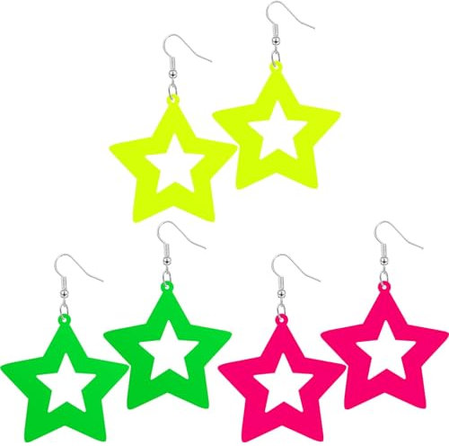WATEFOER 1-3 Paar Neon Ohrringe für Damen Acryl Tropfen Ohrring Bunte 80er Jahre Ohrringe 80er 90er Jahre Outfit Damen Mädchen Halloween Retro Party Zubehör