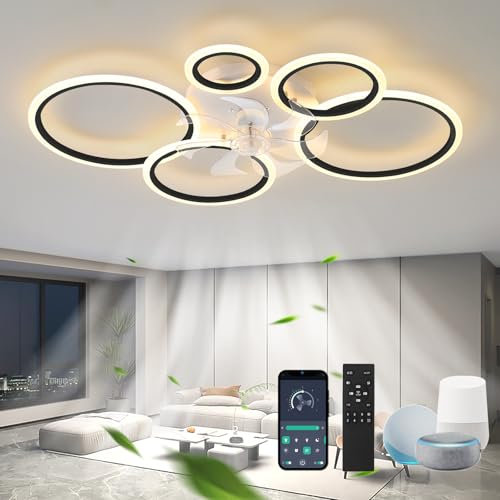 KVOYYIRA Ventilador De Techo Con Luz Regulable Compatible con Alexa,lampara Ventilador Techo Reversible Silencioso,moderne Ventilador Ultra 6 Velocidades Timer Para Dormitorio Salon, Negro