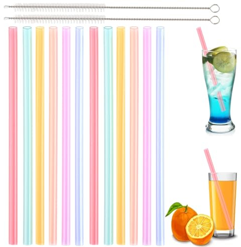 XINGXINLIAN 12 Pièces Pailles en Silicone avec 2 Brosse de Nettoyage, Paille Colorées Reutilisable Enfant, Pailles Droites en Silicone Souple pour Les Boissons Froides ou Chaudes