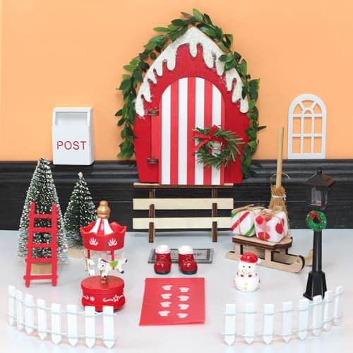 JINYJIA De Puerta Elfo Navidad, 21 Piezas Juego de Puerta de Duende, Elfo Puerta Accesorios Navidad, Duende Elfo Gnomos Navidad Miniatura, Decoración Navidad Hogar DIY Manualidad