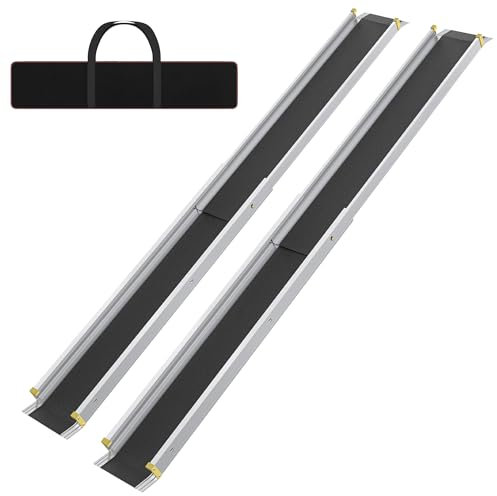 FIVMEN 2X Rollstuhlrampe Teleskop 107-183 cm Aluminium Rampe Rollstuhl Tragfähigkeit 300 kg Teleskoprampe Auffahrrampe Laderampe Verstellbare Tragbare für Rollstühle & Scooter