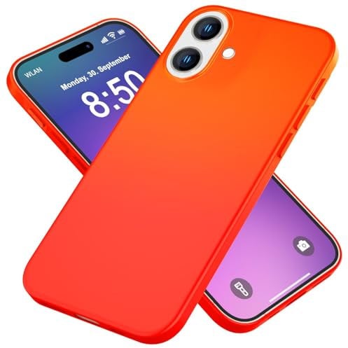 NALIA Neon Case kompatibel mit iPhone 16 Hülle, Bunte Silikonhülle Intensive Farbe, rutschfest Samtig Weich Gummiert, Dünne Silikon Schutzhülle Soft-Cover Slim Handyhülle Stoßfest, Farbe:Orange