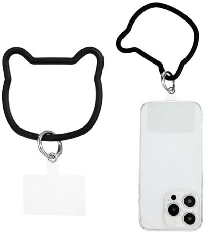 Giantree Cat Head Loop Phone Lanyard, Smart Phone Silicone Phone Wrist Phone Strap With Key Chain Holder, Cell Phone Hand Wrist Lanyard Strap with Back Patch for All Smartphones Phone Case(Black)