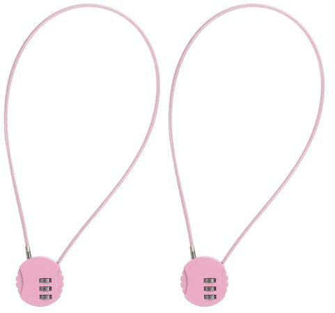 PATIKIL 2 Pack 3 Digit Combination Lock,Round Helmet Padlock Cable Lock Gym Locker Lock with 1.64Ft Flexible Security Steel Lock Wire for Bike Locker Travel Luggage, Pink