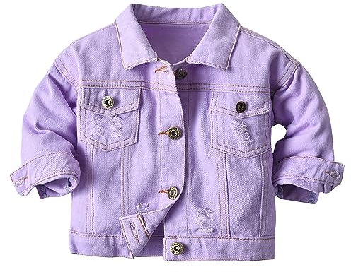 Generico Giubbotto Neonata Antivento Giubbotto Neonata Giacca di jeans per bambini e bambine, giacca di jeans per bambini con bottoni, soprabito, capispalla, Giacca In Finta Pelle (Purple, 3-4 Years)