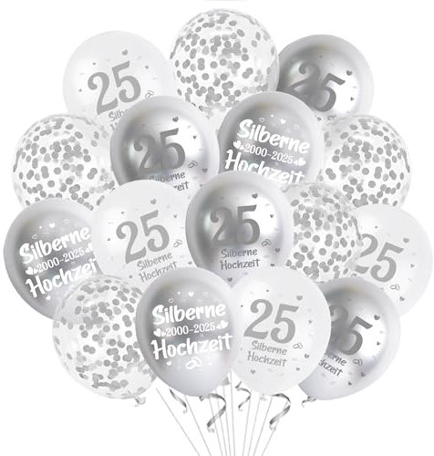40 Stück Silberhochzeit Deko Luftballons Set - 25 Hochzeitstag Dekoration Konfetti Luftballons für Silberne Hochzeit, Silber Weiß Ballon Girlande 25 Jubiläum Hochzeits Dekorationen
