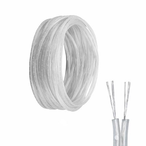 15M 2 Core Transparent Cable, 28AWG Clear Electric Cable, 2 Core Transparent PVC Wire, Clear Electrical Wire, Diameter 1.6 * 3.2mm, For Installing Low Power Appliances, LED Lamps