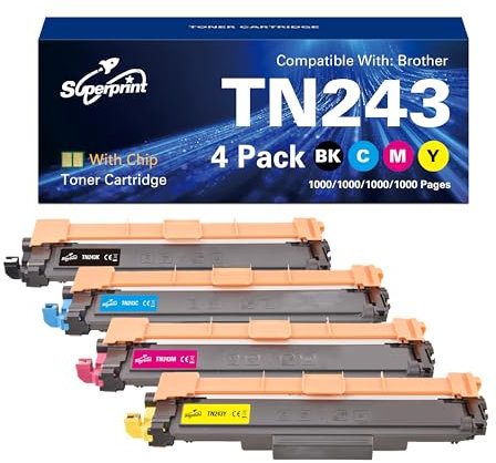 Superprint TN243 Toner (Mit-Chip) Kompatibel für Brother TN-243 TN-247 für MFC-L3710CW L3730CDN L3750CDW L3770CDW, HL-L3210CW L3230CDW L3270CDW, DCP-L3510CDW L3550CDW L3517CDW (4er-Pack)