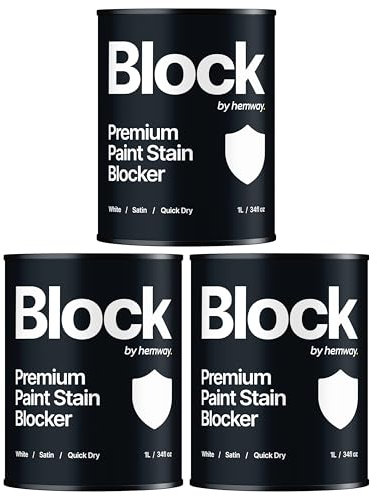 Hemway Stain Blocker Paint & Primer, Satin White 1L, Damp Seal Paint, Wood Primer, for Bathroom, Kitchen, Bedroom Walls & Ceilings, Damp Proof Undercoat Stain Block - 3 Pack