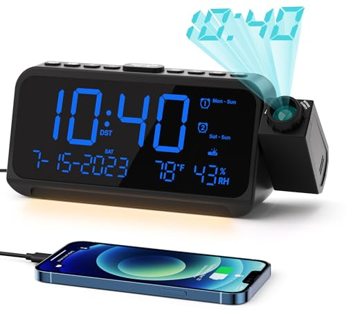 ROCAM Projection Alarm Clock with 180° Ceiling Projector & Digital Display