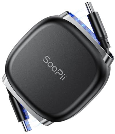 SOOPII Retractable USB C Cable (3.3FT), 240W Type C Cable with Mag Snap Storage, 5-Stage Length Preset,USB C to USB C Fast Charging Cord for iPhone 16/15 Pro Max, Galaxy S25/24 Black