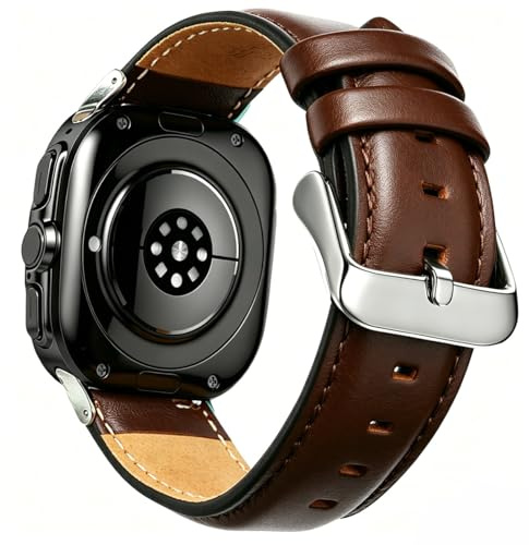 OTOPO Leather Strap Compatible Galaxy Watch 9 8 40mm 44mm/8 Classic 46mm Men Women, No Gaps Genuine Leather Replacement strap with Stainless Steel Buckle for Galaxy Watch 8 Classic Smartwatch Brown