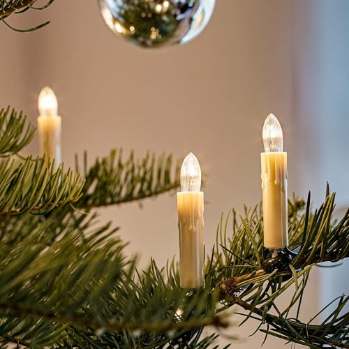 hellum Kerzen Lichterkette Wachstropfen innen 30 Kerzen, Stecker teilbar | Made in Germany warmweiß, Lichterkette Tannenbaum mit Clip inkl. 3 Ersatzkerzen, 20,30m beleuchtet, Kabel grün <59lm 430257