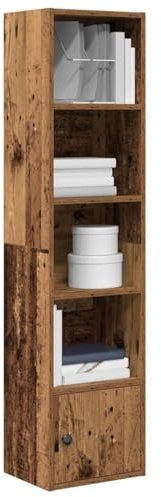 Ordellia Bibliothèque, aspect bois vieilli, 31 x 24 x 127 cm, en bois robuste, avec porte, organisateur de rangement cube polyvalent pour salon