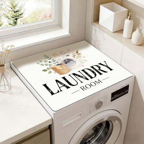 SUPERDANT Copri Lavatrice e Asciugatrice Tappetino Assorbente Antiscivolo con Motivo Foglie per Top Lavatrice Asciugatrice Antipolvere per Cucina Bagno Lavanderia 60x50cm Sfondo Bianco