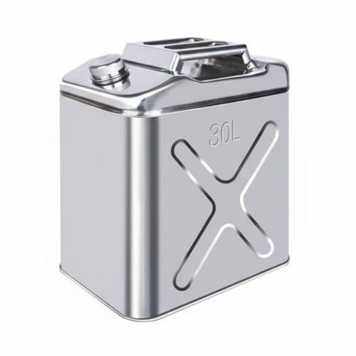 MotiveTech Bidon de Carburant en Acier Inoxydable Bidon Réservoir Jerrycan Conteneur Métal 316 avec Tuyau de Vidange Antifuite et Poignée Triple Adapté Camping Urgence, 30L, Carré