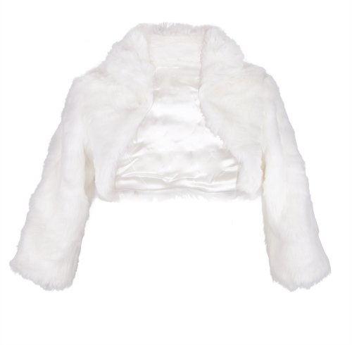 Flora Ivory Faux Fur 3/4 Long Sleeve Bridal Shrug/Wedding Bolero/Collar Jacket