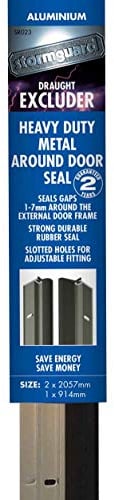 STORMGUARD Heavy Duty Aluminium Silver brush around door seal draught excluder weather proofing by Stormguard. 4 ×1028 mm and 1 x 914 mm, enough for one single door opening