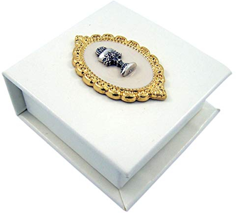 Erstkommunion IHS Kelch Plaque Leder Rosenkranz Box, 2 5/20,3 cm weiß